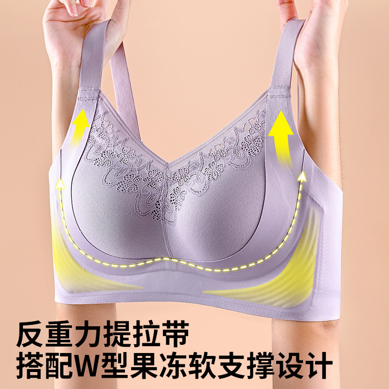 Bra Intimates for Women with Large Breasts, Seamless Anti-Sagging Bra, Thin Push-Up Summer Adjustable Breast-Retracting Bra