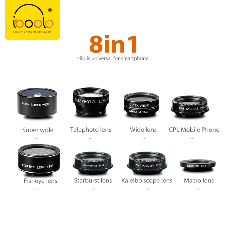 Aiboluo mobile phone lens set wide-angle extended distance fisheye CPL 8-in -1 for iPhone Android