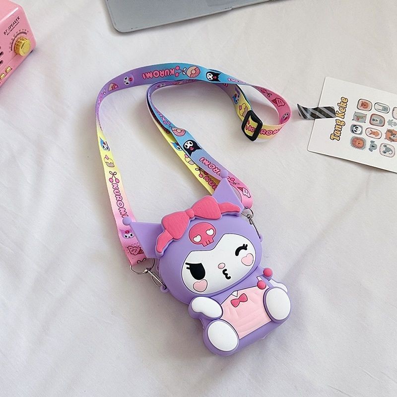 Cross-border Sanrio Kulomi Children's Silicone Coin Purse Cartoon Fashion Shoulder Bag for Going Out and Playing Small Satchel