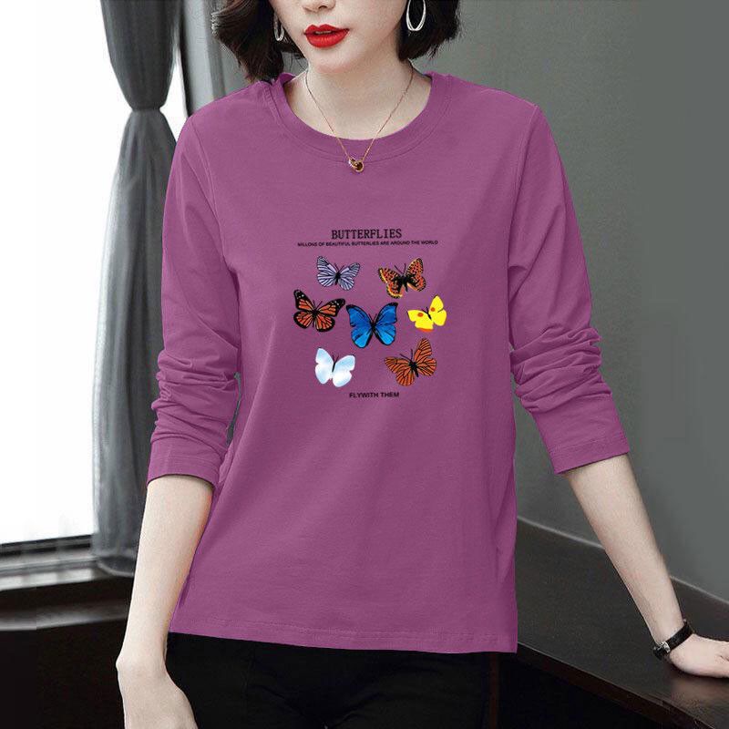 Spring and Autumn Printed Long-sleeved T-shirt plus size Long-sleeved Spring and Autumn Women's Top Loose Slimming Mother's Base Shirt Comfortable Shirt