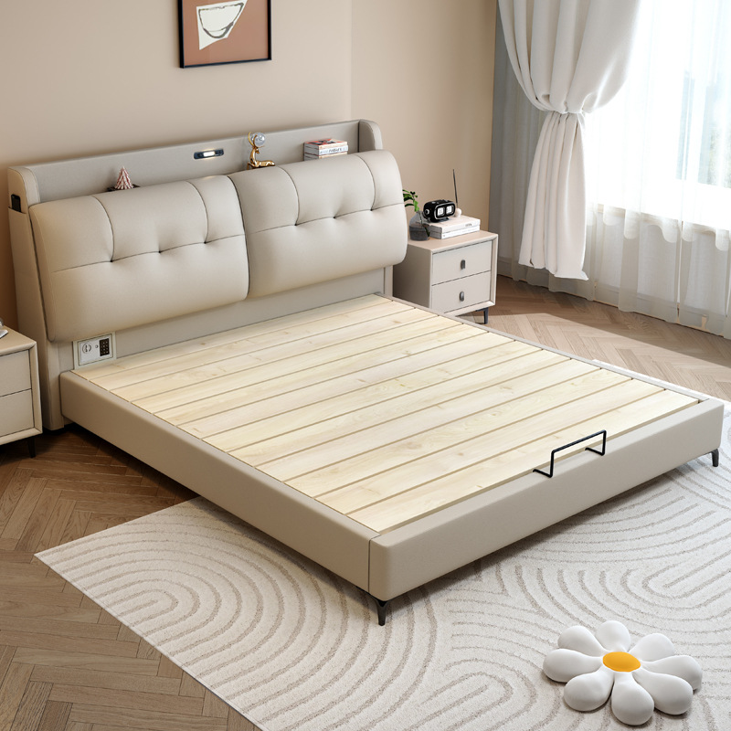 Modern Minimalist Master Bedroom 1.8m Double Bed with Safe, Bedside Storage Box, Multifunctional Storage Bed
