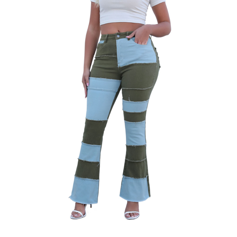 Customized Jeans for Women, Loose, Color-Blocked, High-Waisted, Embroidered, Wide-Leg Long Pants, Factory-Supplied Drawings, Sample Packages, Materials, Trendy