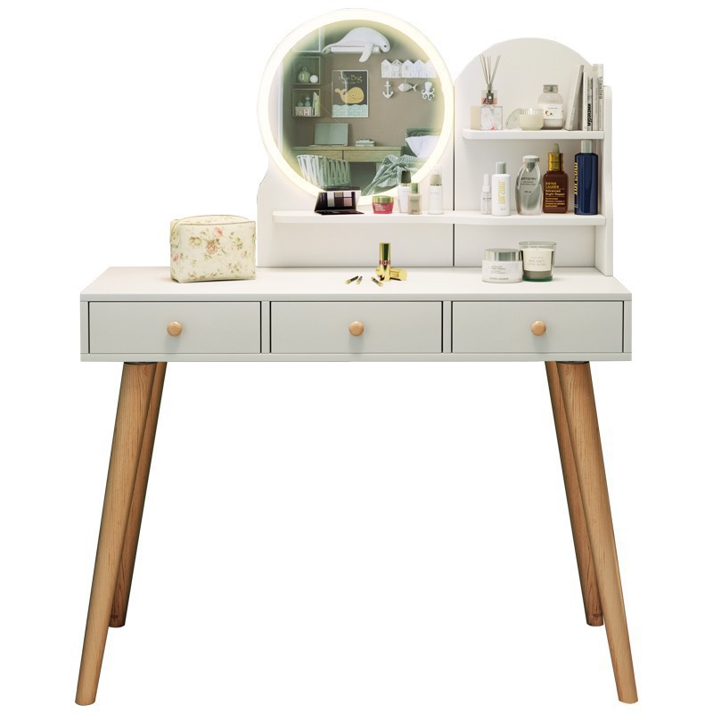 Nordic Style Dressing Table Small Bedroom Small Makeup Mirror with Drawer Fill-In Mirror Multi-Functional Makeup Table