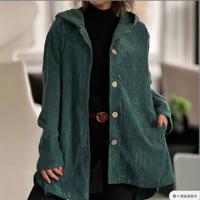 2024 Cross-border European and American Foreign Trade Women's Autumn and Winter New Amazon Hooded Loose Women's Corduroy Casual Jacket
