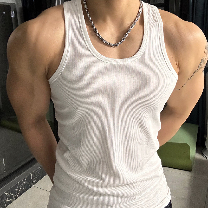 Summer New Ice Silk Vest Coarse Thread Fitness Elastic Sports Slim I-Shaped Sweat-Absorbent Muscle-Showing Base Trend