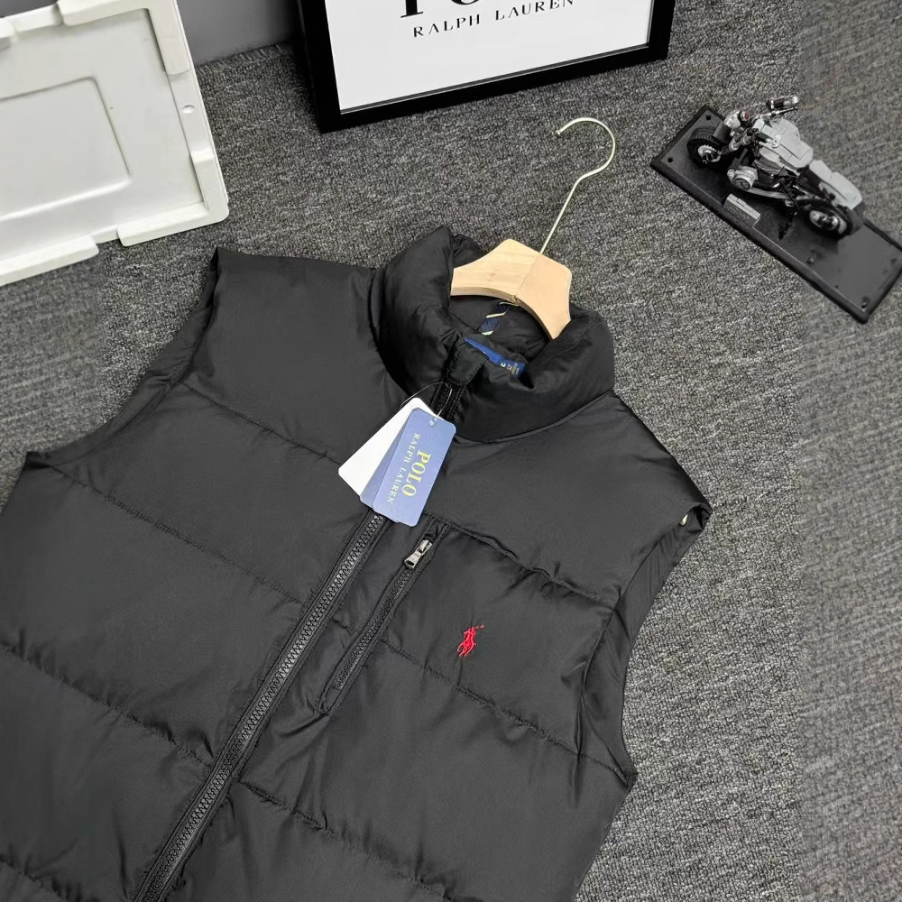 RL Pony Embroidery American Autumn and Winter Collar Warm Down Vest Men's and Women's Couple's Coat Vest Casual Cross-border