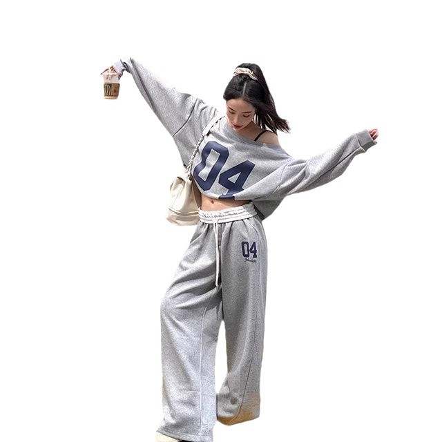 2024 American Retro Letter Printed Wide Leg Pants Women's Early Autumn New Loose Casual Vertical Slim-fit Mop Pants