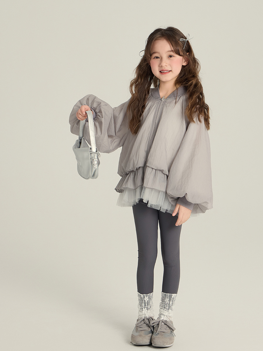 Elmo Beibei 2025 Spring New Korean Style Western Style Princess Style Mesh Hem Tops Flower Bud Top for Medium and Large Girls