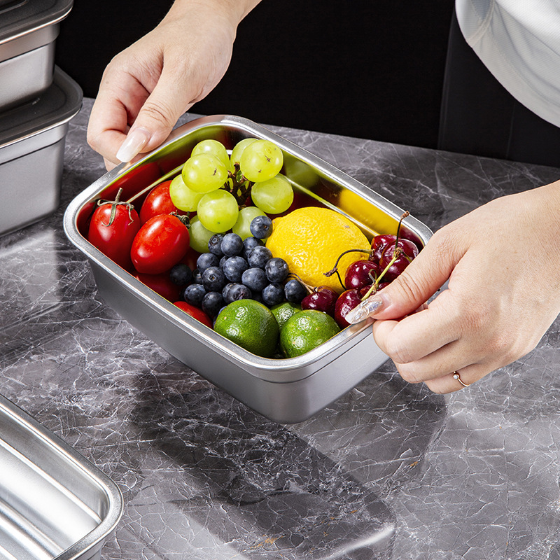 Stainless Steel Fresh-keeping Box Large Capacity Refrigerated Freezing Vacuum Sealed Portable Storage Box with Lid Refrigerator Multi-use