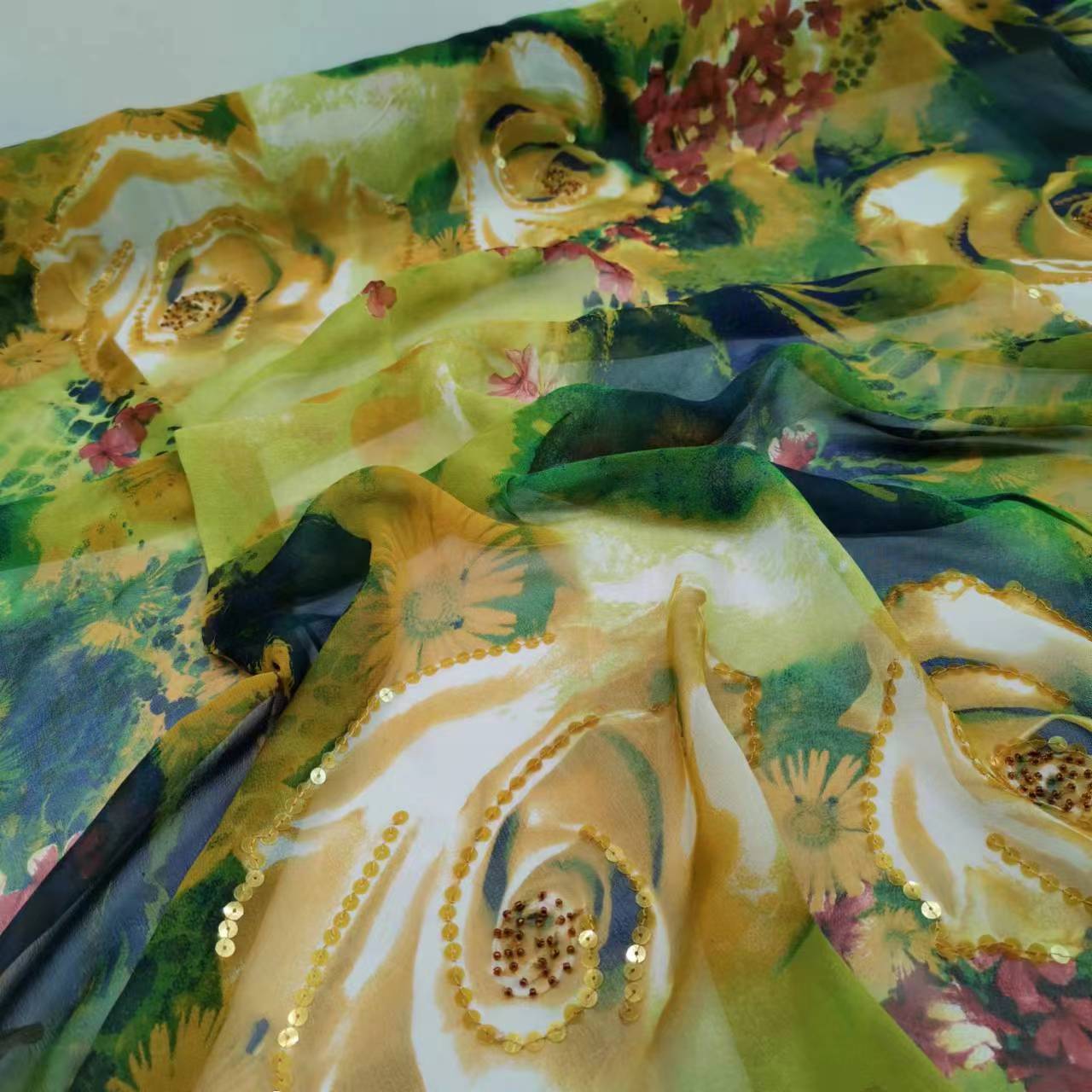 Sequin Mulberry Silk Georgette Embroidered Fabric 8mm Narrow Fashion Silk Fabric