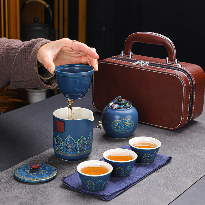 High-end Travel Tea Set Outdoor Portable Tea Set Portable Car Express Cup Storage Bag Gift