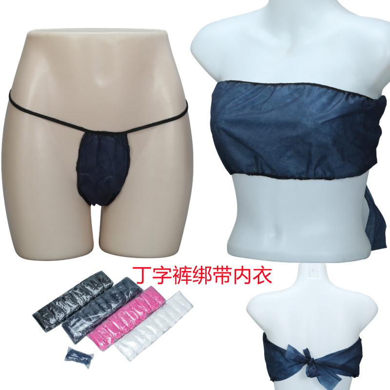 Non-woven underwear thong beauty sweat steaming foreign trade disposable non-woven thong strap bra suit
