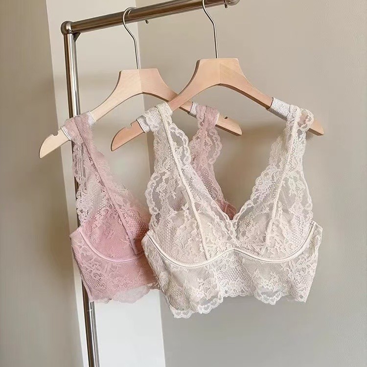 Big Chest Small Underwear Women's French Thin Beautiful Back Sexy Comfortable Vest Women's Bra without Steel Ring