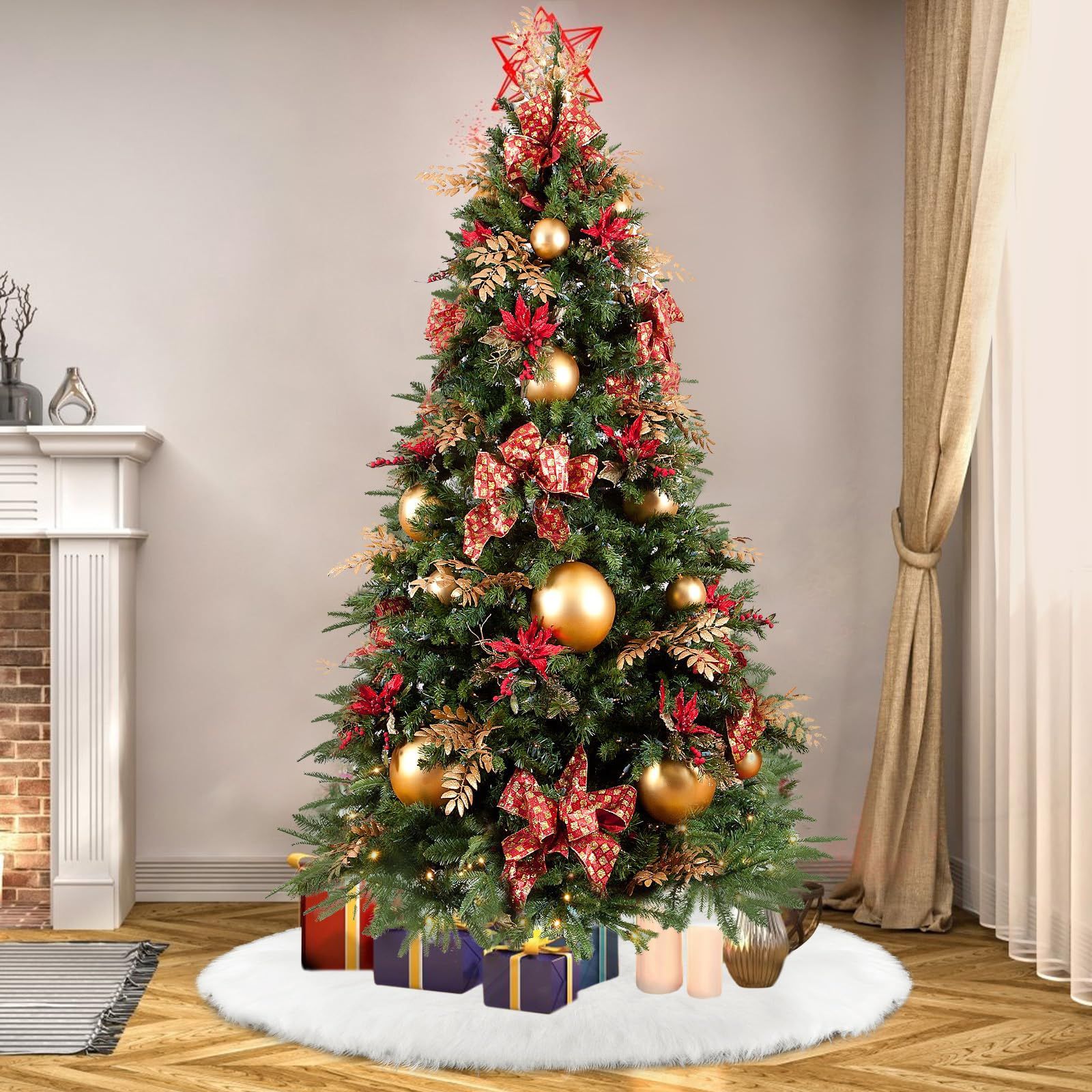 Cross-border Christmas tree skirt white long fur imitation rabbit fur Christmas tree skirt mat Holiday Party Christmas tree decoration