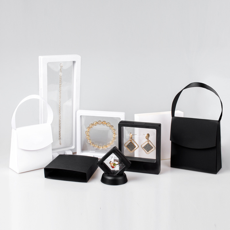 Transparent PE Film Display Box Jewelry Ring Bracelet Box Suspension Packaging Box Black Packaging Box Goods