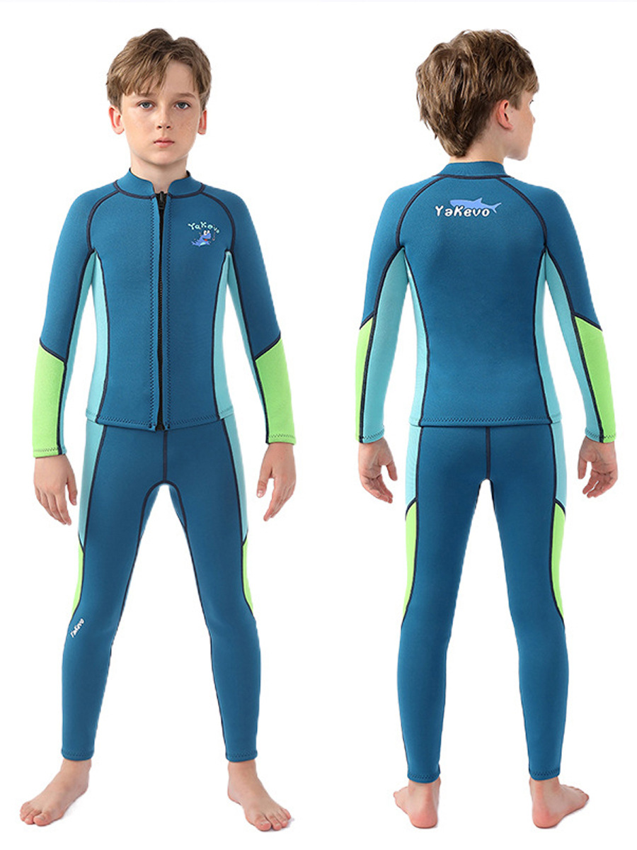 In stock 2.5mm children's diving suit boys' two-piece swimsuit warm long sleeve sun protection surfing snorkeling jellyfish suit for women