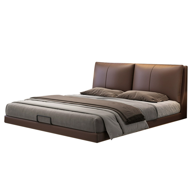 Wholesale Suspension Bed Top Layer Cowhide High-end Italian Simple Master Bedroom Bed Small Apartment Edges 1.8 m Double Soft Bag