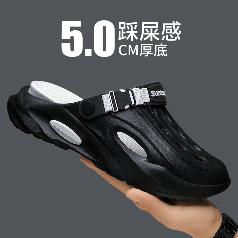 Douyin's Popular Croc Shoes Men's Non-Slip Sports Toe-Toe Slippers, Dual-Use Half-Slip Beach Sandals for Driving