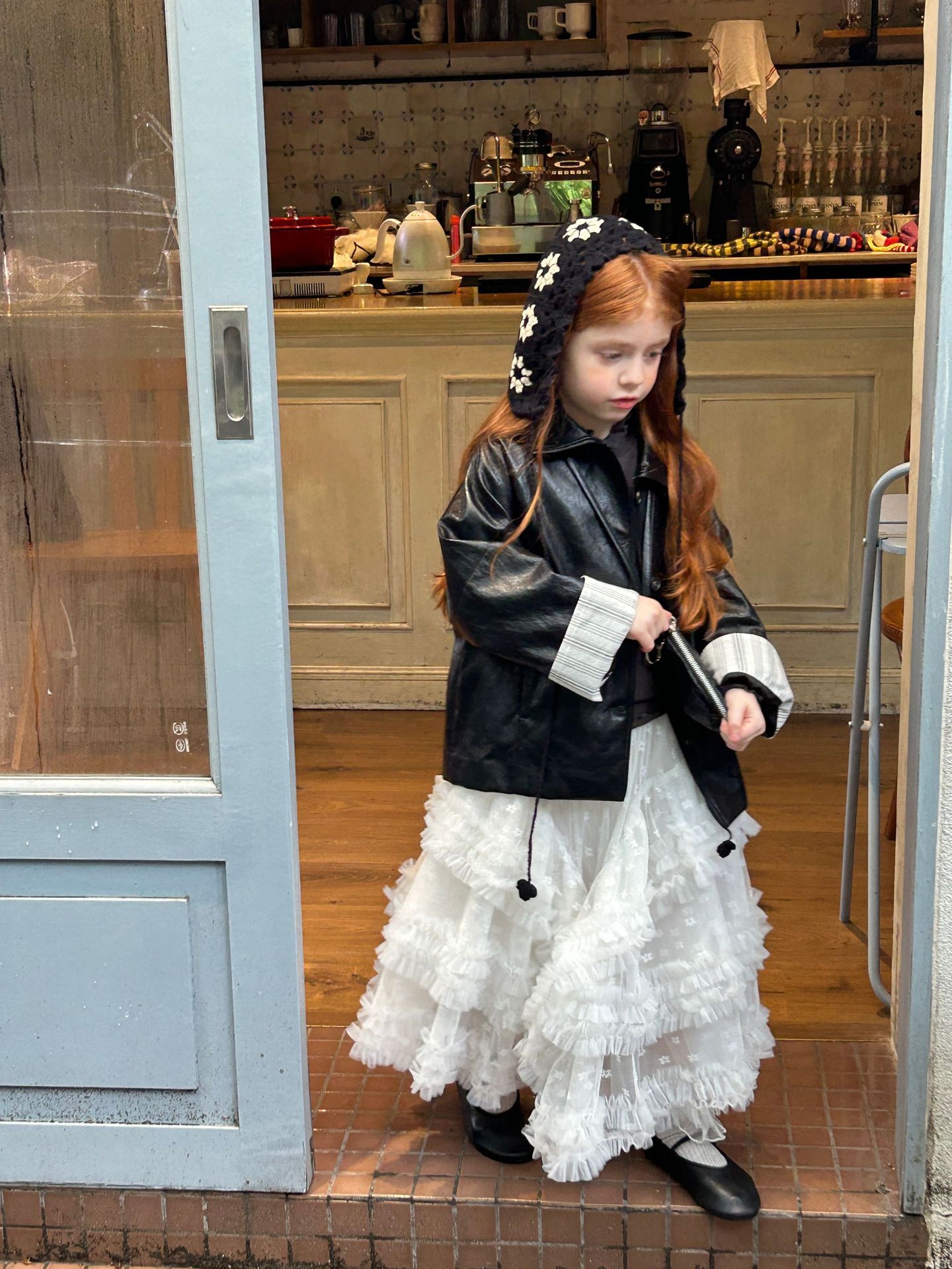 2025 New Autum Girls Fashion Simple Versatile Cuffs Discount Stripesd Black Lapel Leather Jacket + Bag