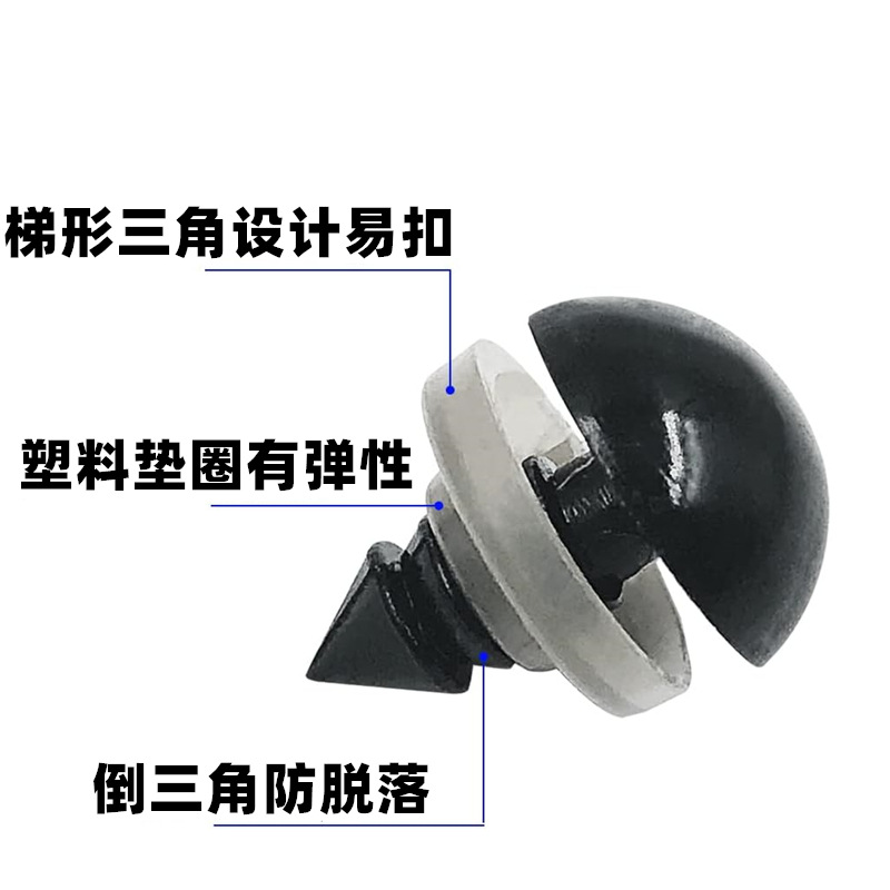 Stuffed Doll Plastic Black Safety Eyes DIY Teddy Bear Toy Decoration Threaded Eyes Nose with Gasket