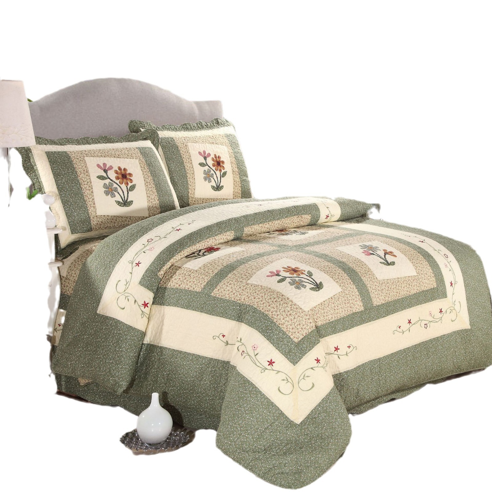 [Milaia] Cotton Quilted Water Wash Quilt Three-piece Set Four-piece Set Real Split Embroidered Quilt High Quality