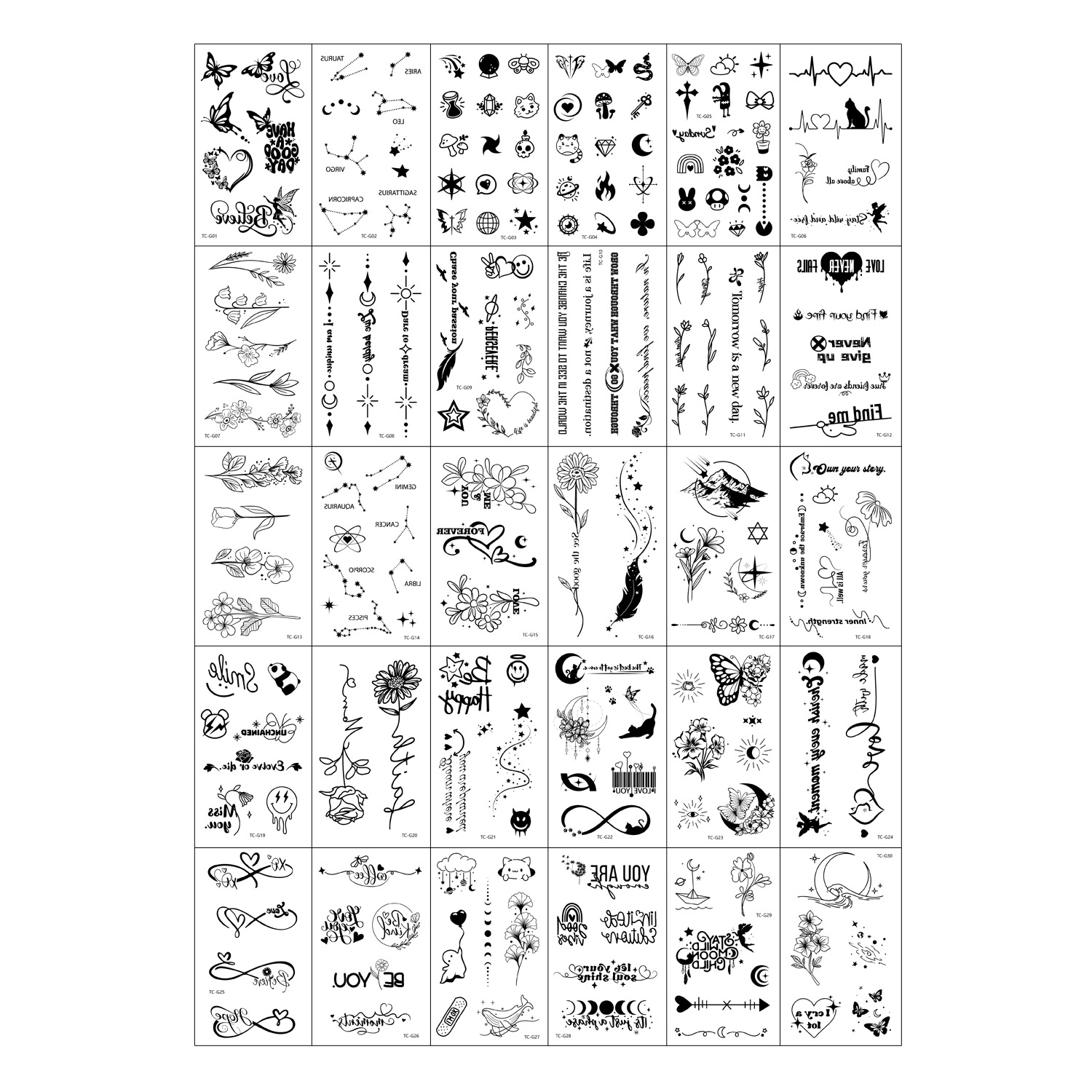 Cross-border New European and American Black and White Dark Tattoo Sticker Ins Butterfly Flower Sexy Female Simulation Small Fresh Tattoo Sticker