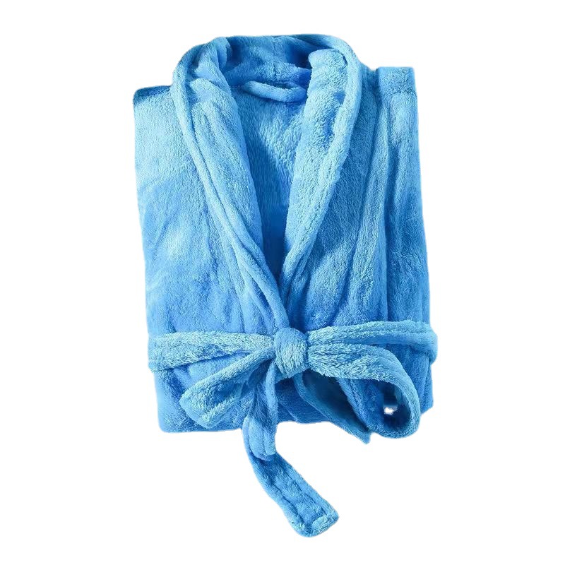 2023 Spring and Autumn Coral Fleece Bathrobe Winter Flannel Nightgown Long Sleeve Extended Length Ready Stock Long Sleeve Loungewear