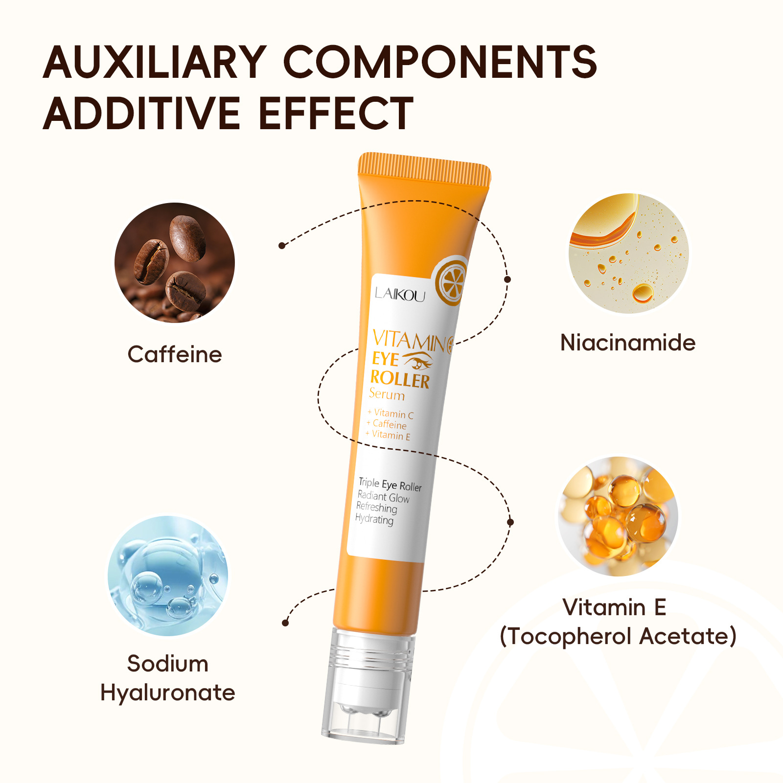 Cross-Border Laikou Vitamin C Roller Eye Essence 20ml Moisturizing Eye Care Fda Skin Care Product Manufacturer Supply