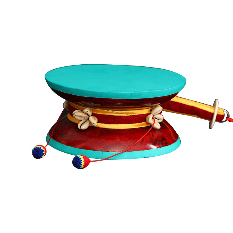 Nepalese Sandalwood Sheepskin Large Round Drum, Gabala Xizang Drum, Multicolored Pennant, Comes with Drum Set, Hand Drum with Crisp Sound