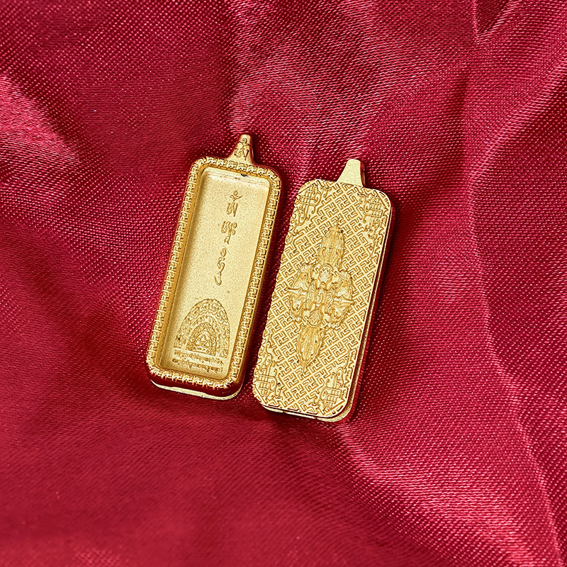 Xizang titanium steel thangka box shell gabu box single-sided stainless steel pendant gold square color retention factory direct supply