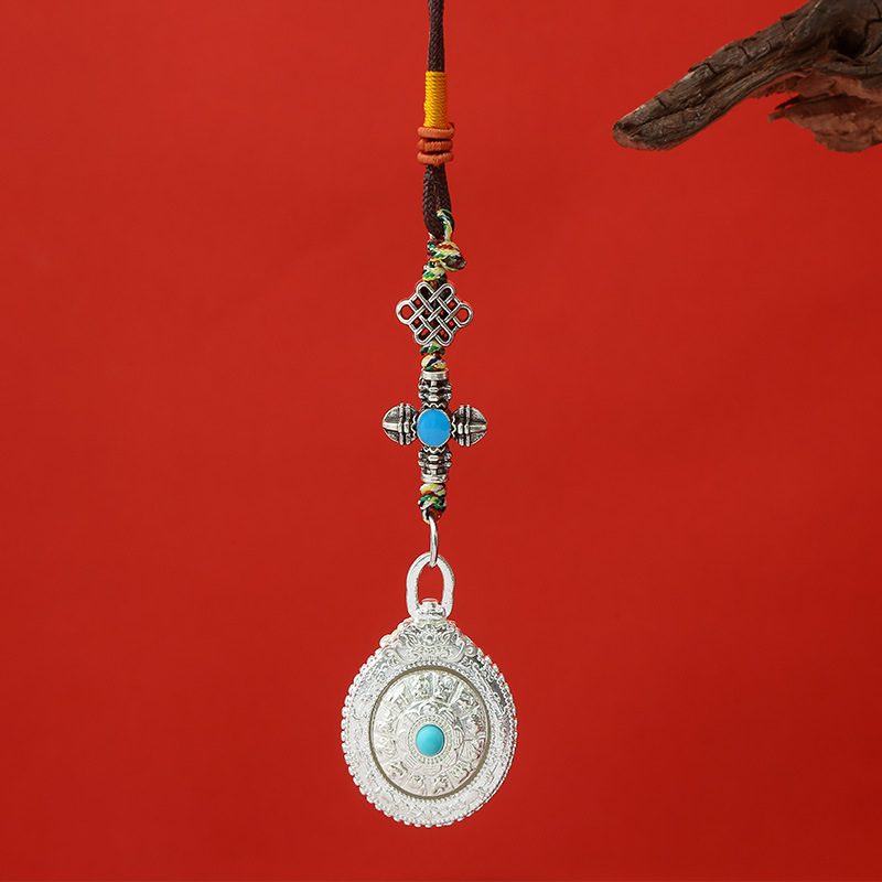 Factory Direct Supply Xizang-Style Twelve Zodiac Double-Sided Rotating Pendant Nine Palace Bagua Ancient Burnt Blue Ethnic Style Jewelry