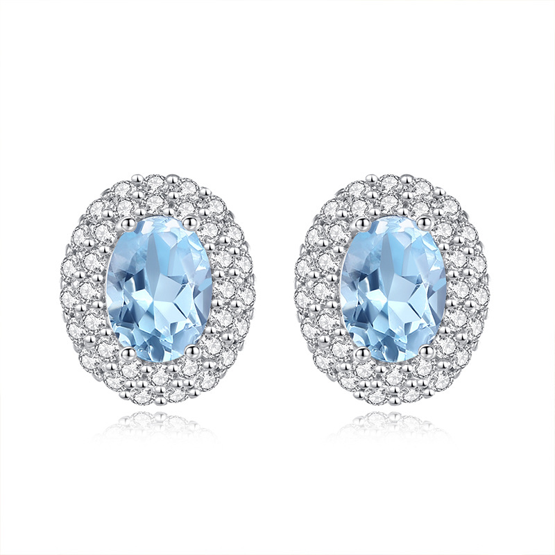 S925 Sterling Silver Earrings for Women, Natural Crystal Stone Full Diamond Earrings, Personalized Inlaid High-End European and American Style, Popular on Xiaohongshu