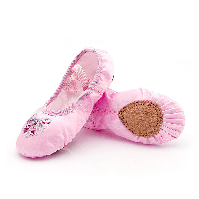 Satin children's dance shoes ballet girls embroidered pink sequined soft bottom adult practice shoes body yoga shoes
