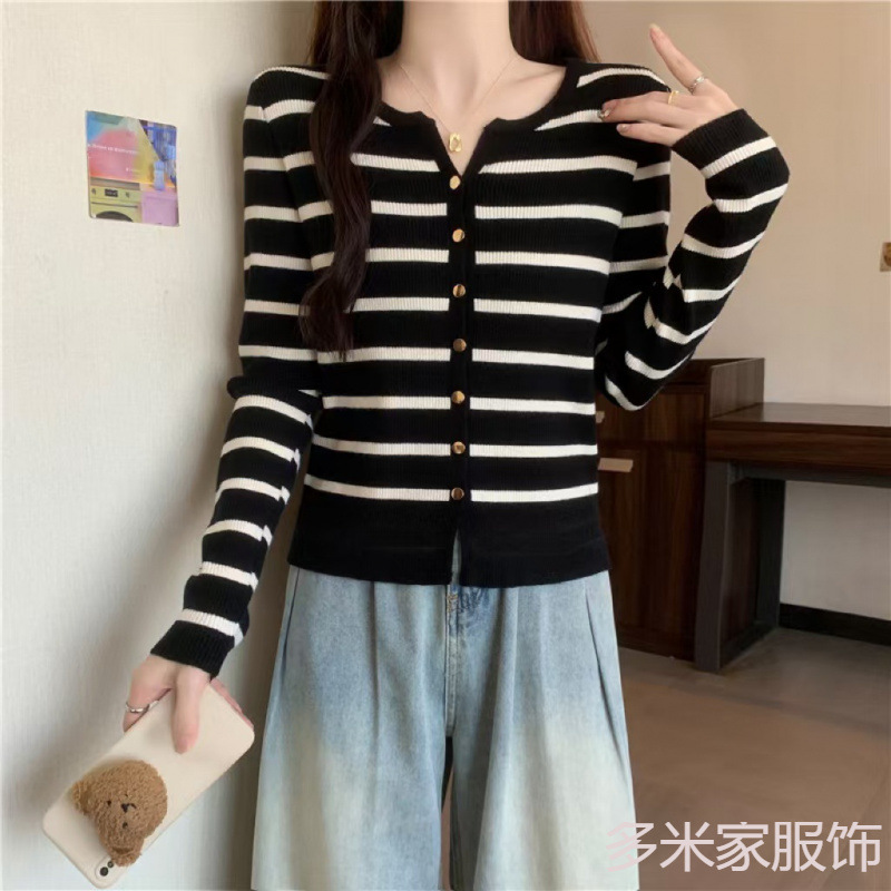 Early Autumn New Contrast Color Stripesd V Neck Pullover Sexy Women's One-Size-Fits-All Knitwear Loose Slimming Look Asymmetrical Top