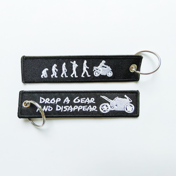 Customized Double-Sided Embroidered English Logo Fabric Strip Woven Embroidery Nylon Keychain Gift Box Bag Pendant Business Gift