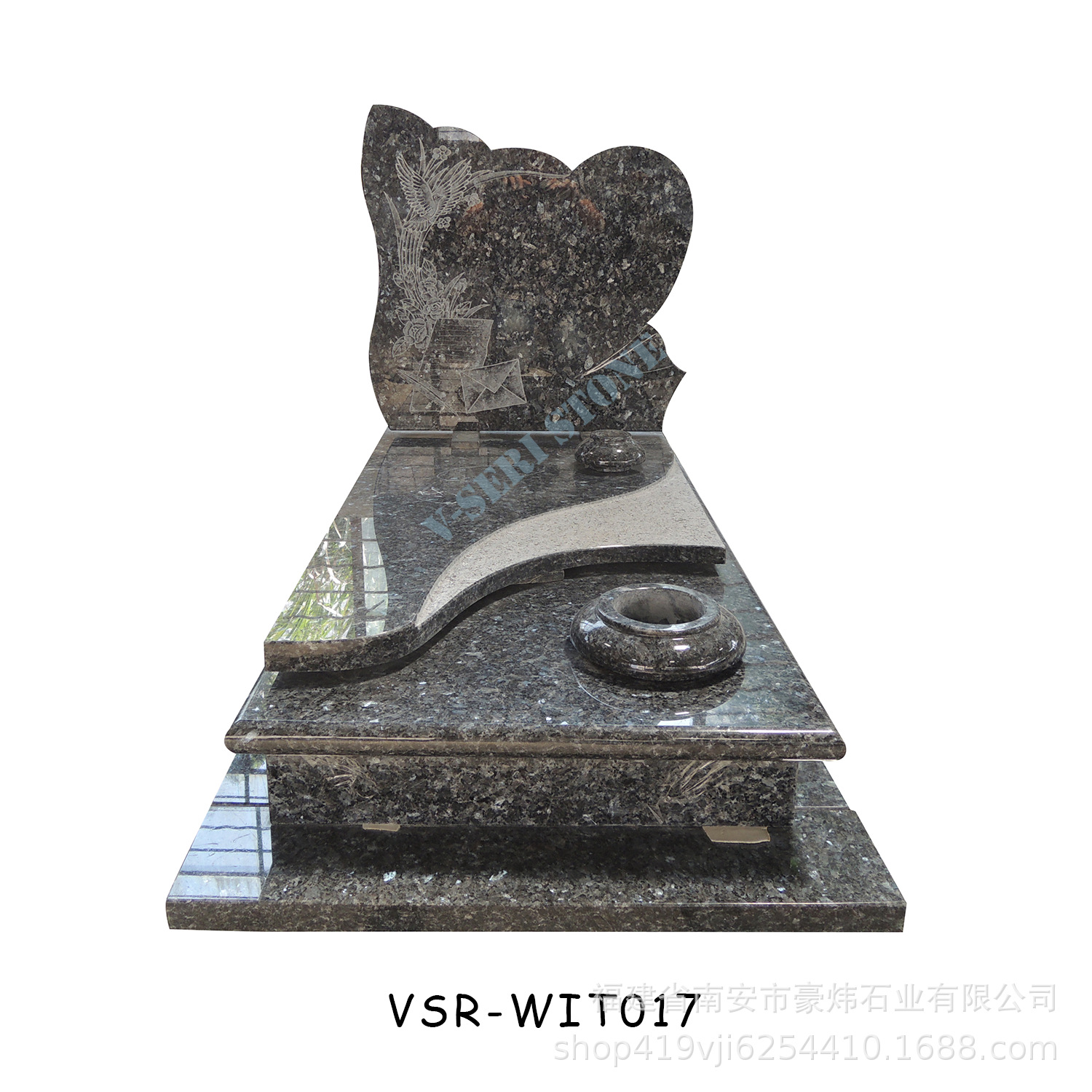 Зеленая звезда, лазерная гравировка, гранитная надгробная плита с вазой, кастомизированный узор