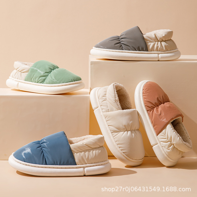 New down Cloth Bag and Home Cotton Slippers, Non-Slip, Warm and Poop-Feeling, High-Looking, Thick-Soled Outer Wear for Winter Couples