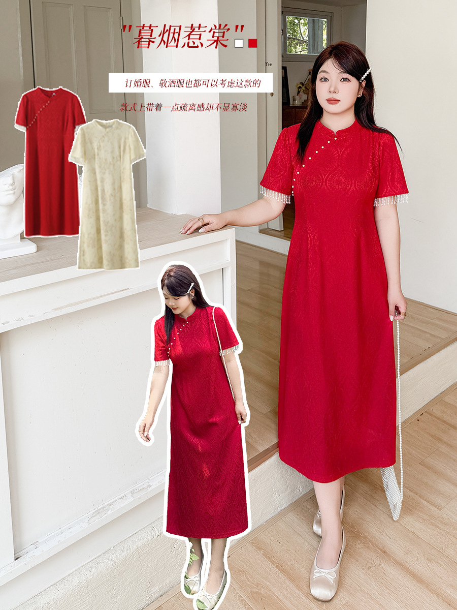 Новое китайское платье в национальном стиле с вертикальным воротником и кисточками для женщин 2025 летнее новое платье для полных девушек