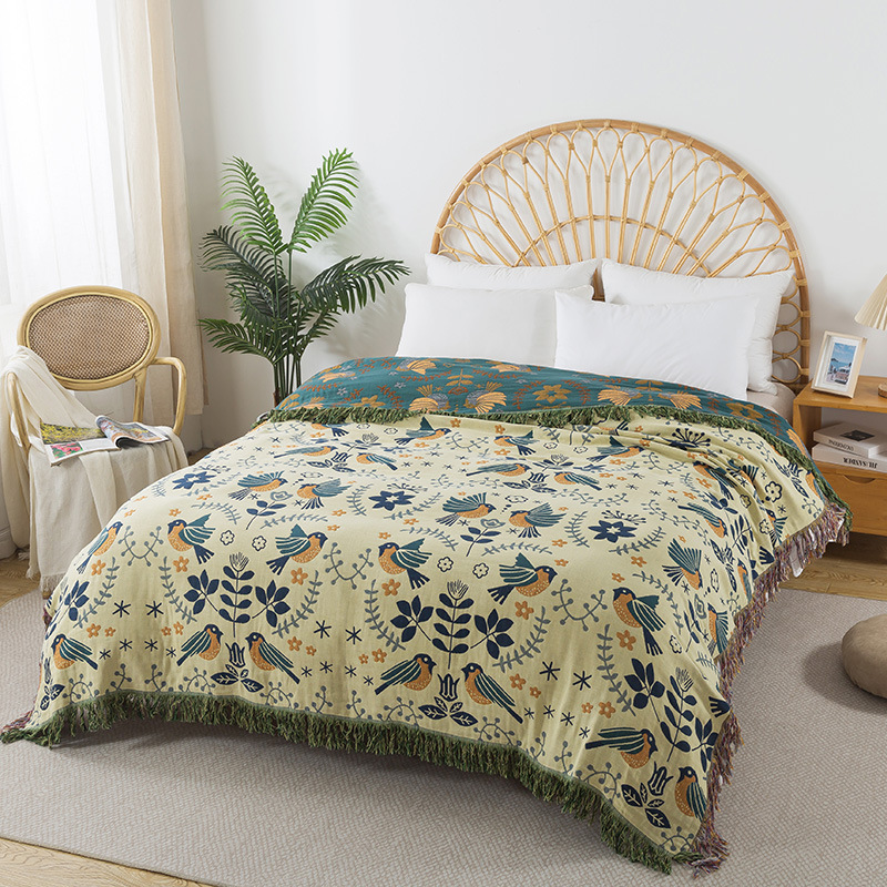 Cross-Border Russian Pure Cotton Gauze Towel with Tassels, Sofa Cover Blanket, European Style All-Season Gauze Blanket