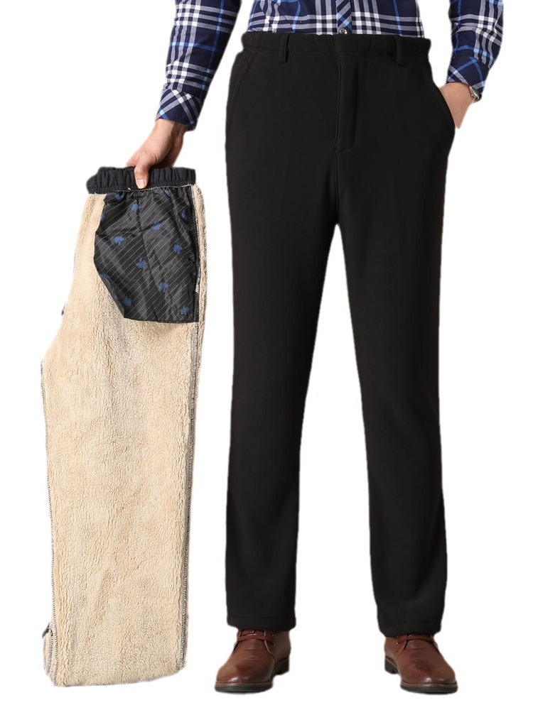 Брюки из овечьей шерсти для мужчин среднего и пожилого возраста, повседневные зимние брюки с эластичной талией