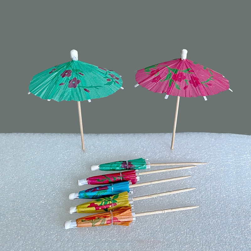 Wholesale spot flower paper umbrella bar KTV fruit sign cake cocktail decoration flower sign disposable small umbrella sign