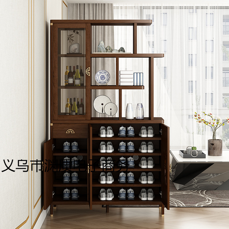 New Chinese Style Partition Cabinet for Home Entrance, Solid Wood Color Foyer Cabinet, Integrated Wine Cabinet, Storage Cabinet, Living Room Entrance Cabinet, Shoe Cabinet