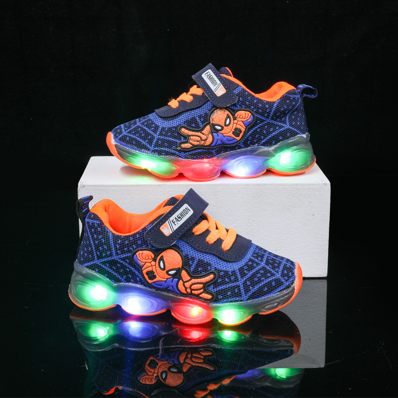 2022 Spring and Autumn New Cartoon Boys Sports Mesh Shoes Light-up Children's Breathable Mesh LED Light Shoes