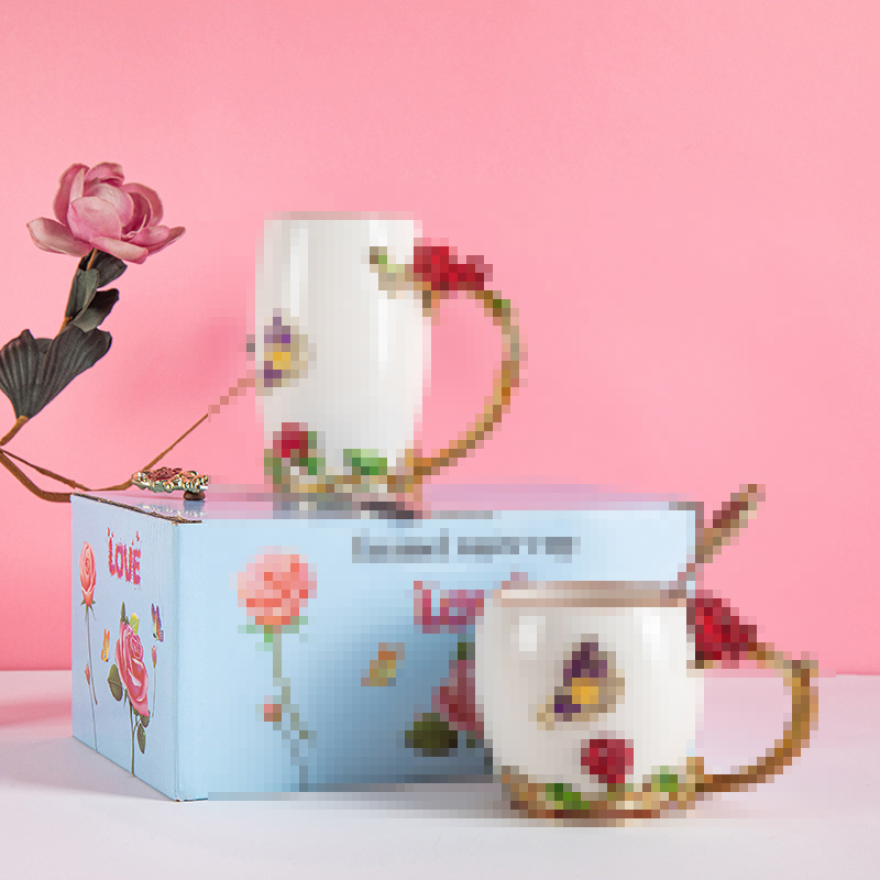 Ручная роспись, керамическая чаша с эмалью, завтрак, чай с ложкой, свадебный подарок