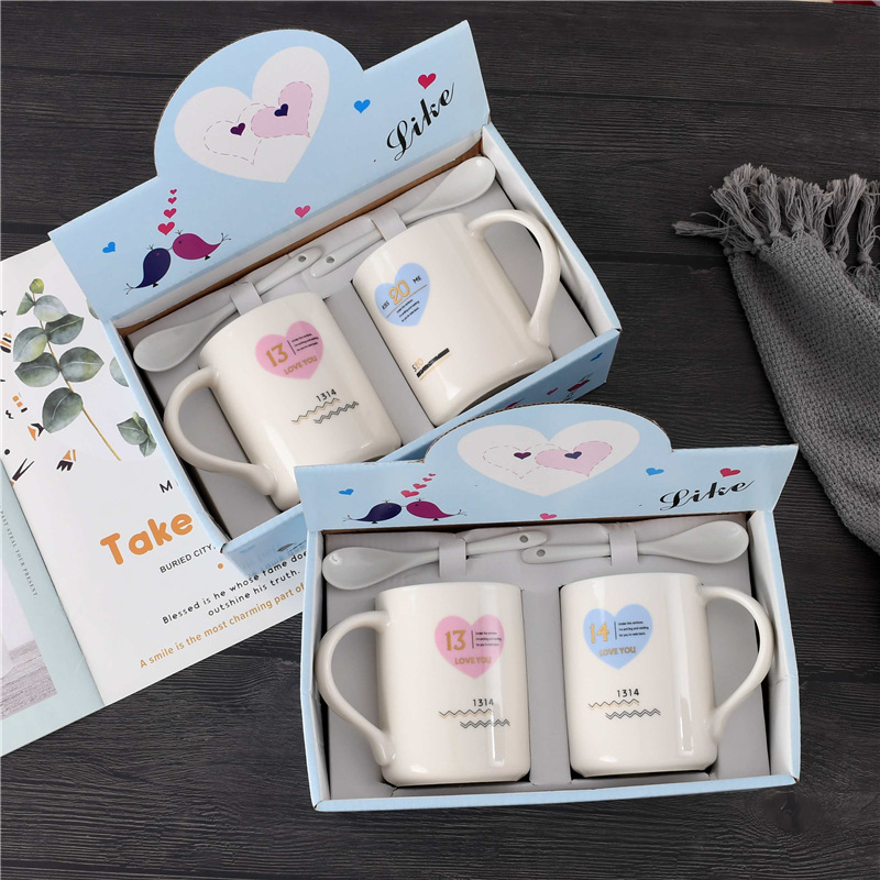 Креативная керамическая чаша, подарок на праздник Танабата, набор парных чаш в подарочной коробке, печать на кружке, маленький подарок