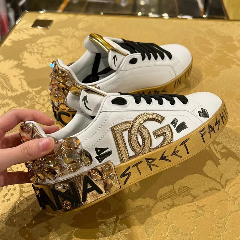 [Gao Ding] avant-garde versatile fashion fabric full cowhide material stitching Paris DG daddy shoes thick bottom sneaker