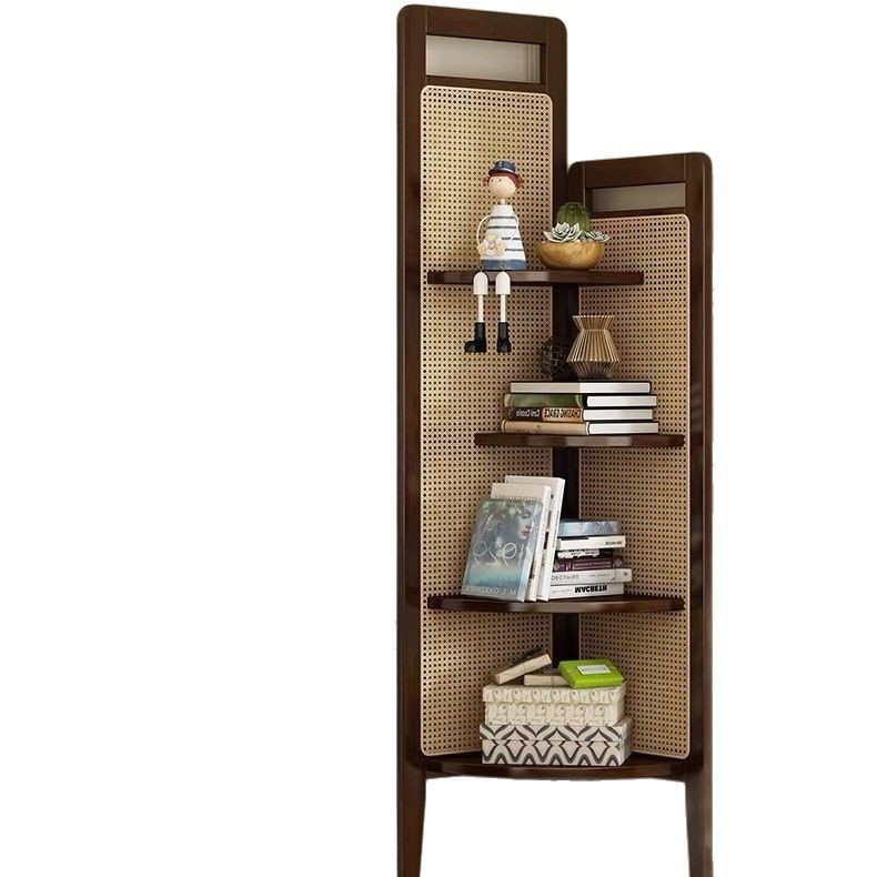 Vintage Solid Wood Triangle Corner Cabinet Rattan Multi-layer Storage Cabinet for Living Room Study Storage Storage Corner Rack for Bedroom