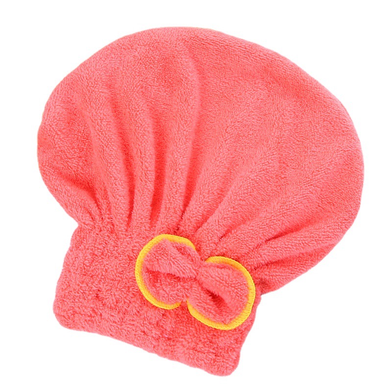 Women's Water Absorbent Easy to Dry Fine Fiber Bow Hair Drying Cap Easy to Dry Thickened Coral Fleece Hair Drying Cap
