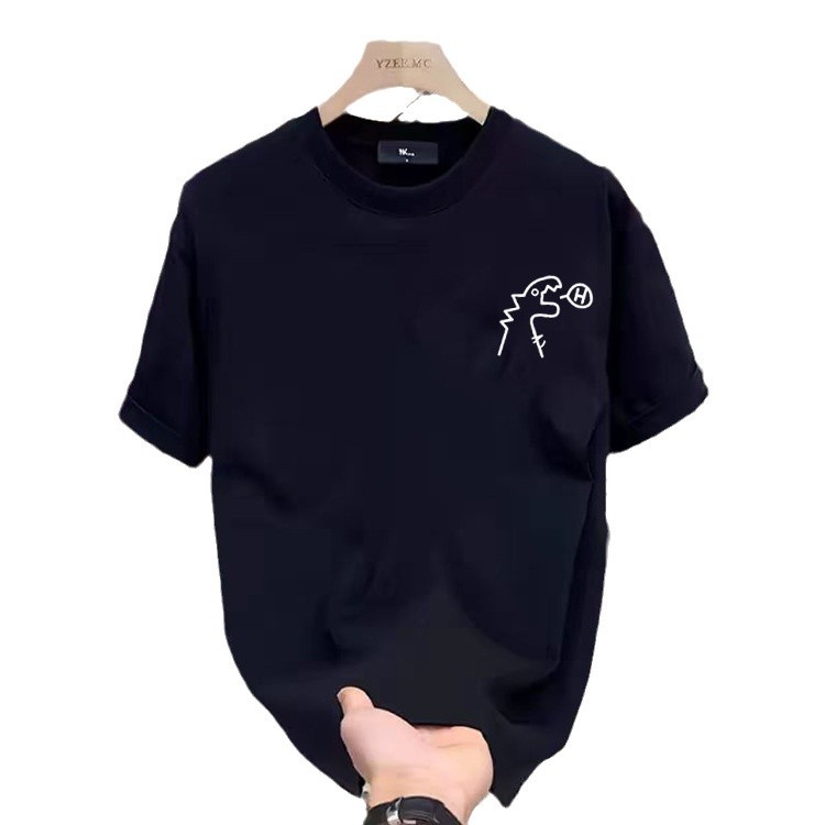 high quality Short-sleeved T-shirt Cotton Men's Summer 2025 New Loose Base Shirt Internet Trendy Brand Top Printing Batch