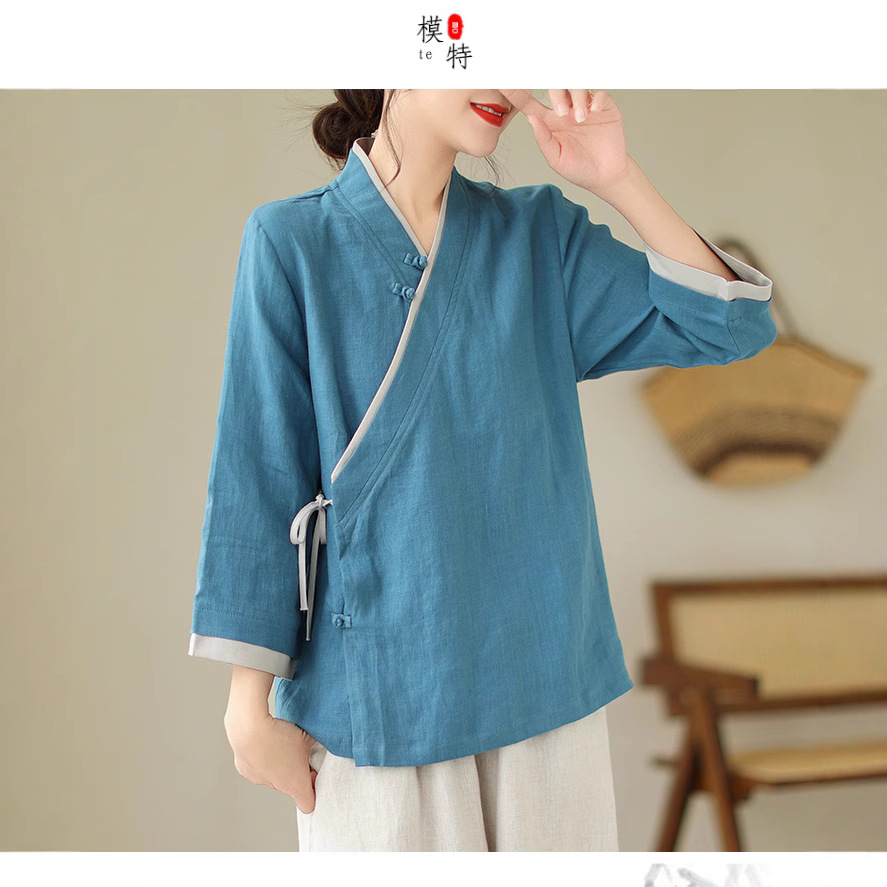 Spring and Summer 2025 Vintage Tang Suit Hanfu Modified Tea Man Suit Women's Zen Suit Zen Style Chinese Style Top for Women